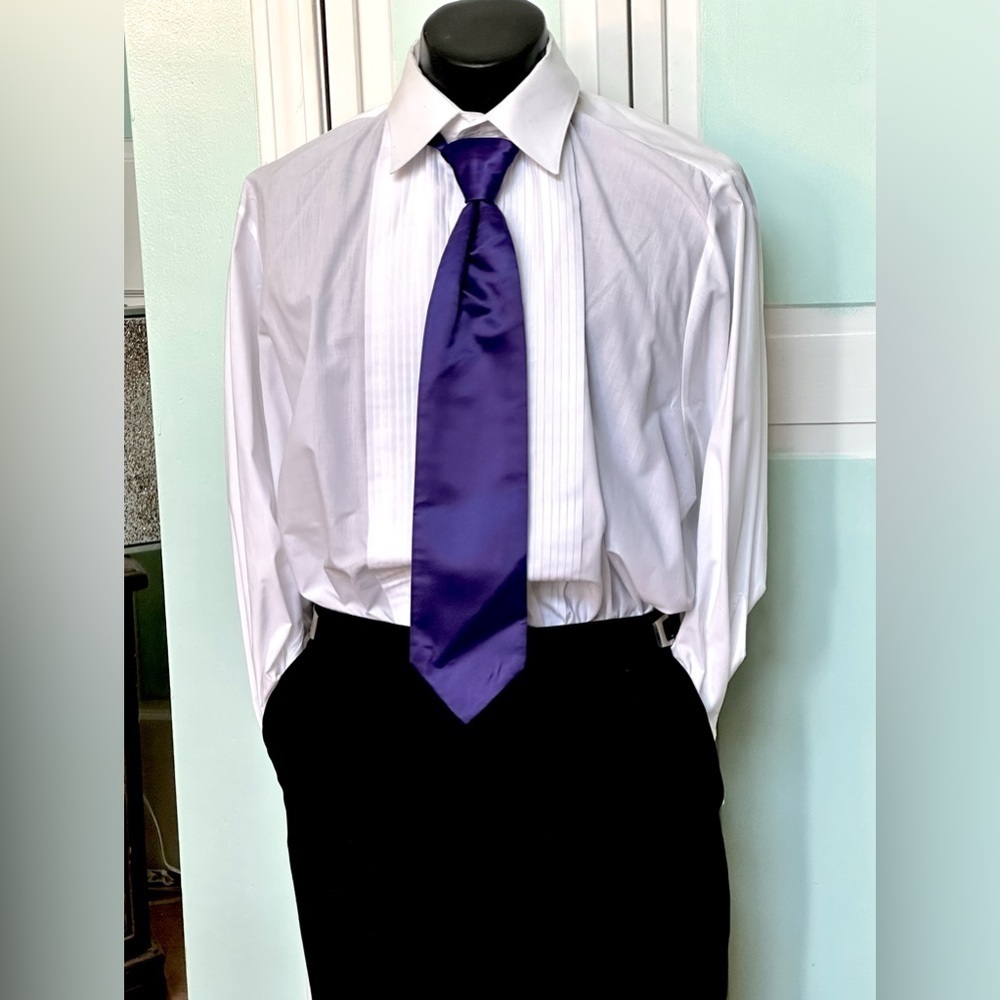 Royal Dark Purple Satin Tie Wedding Prom Tuxedo Pre Tied clip USED